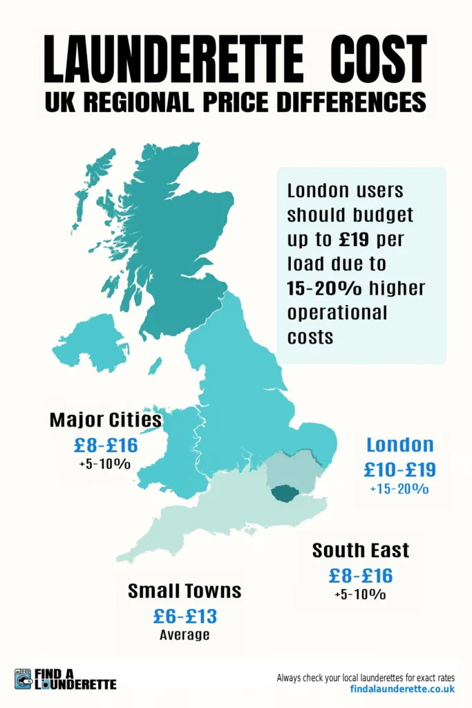 Map of Launderette cost across UK regions